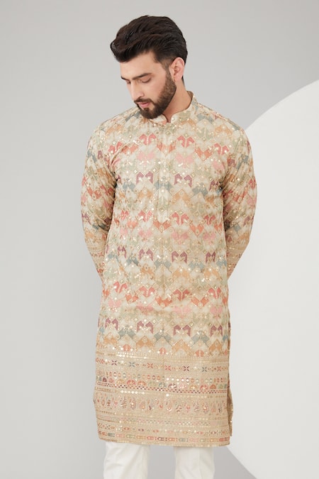 Kasbah Beige Georgette, Cotton Sequins, Embroidery And Thread Work Kurta Set Online at Aza Fashions Kasbah_Beige Georgette, Cotton Sequins, Embroidery And Thread Work Kurta Set _Online_at_Aza_Fashions