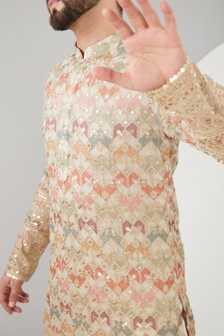 Buy Kasbah Beige Georgette, Cotton Sequins, Embroidery And Thread Work Kurta Set Online at Aza Fashions Buy_Kasbah_Beige Georgette, Cotton Sequins, Embroidery And Thread Work Kurta Set _Online_at_Aza_Fashions