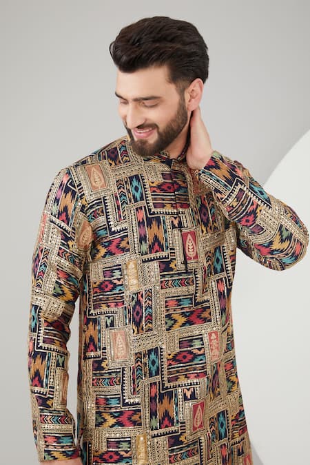 Buy_Kasbah_Blue Georgette, Cotton Embroidery Sequins And Zari Kurta Set _Online_at_Aza_Fashions