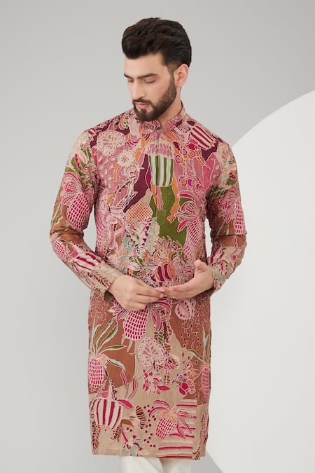 Kasbah_Multi Color Silk, Cotton Embroidery Abstract Zari Work Kurta Set _Online_at_Aza_Fashions