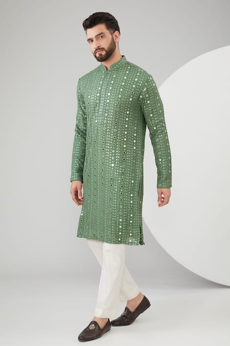 Kasbah Green Georgette Embroidered Mirror And Sequins Kurta Set 