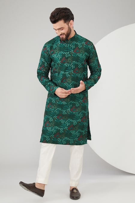 Kasbah Floral & Thread Embroidered Silk Kurta Set 