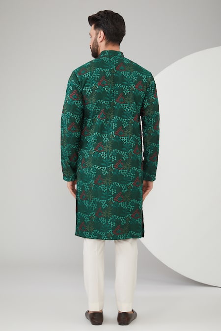 Kasbah Floral & Thread Embroidered Silk Kurta Set 