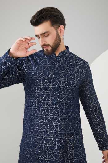 Buy Kasbah Blue Silk, Cotton Sequins, Embroidery And Thread Kurta Set Online at Aza Fashions Buy_Kasbah_Blue Silk, Cotton Sequins, Embroidery And Thread Kurta Set _Online_at_Aza_Fashions