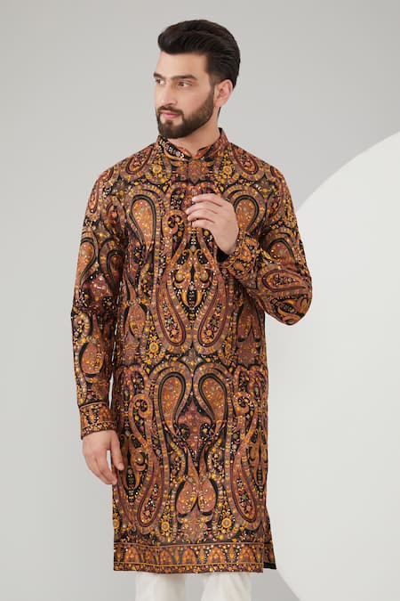 Kasbah_Black Georgette Embroidery Kashmiri Thread Kurta _Online_at_Aza_Fashions