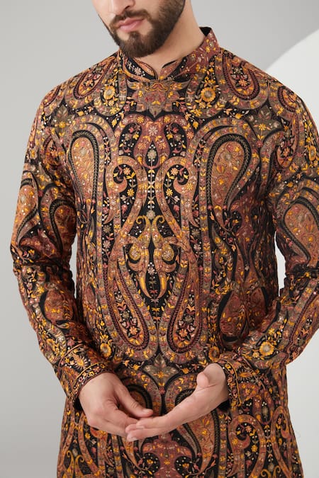 Buy_Kasbah_Black Georgette Embroidery Kashmiri Thread Kurta _Online_at_Aza_Fashions