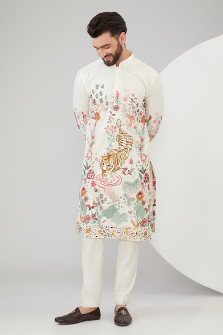 Kasbah Floral & Sequins Embroidered Full Sleeve Kurta 