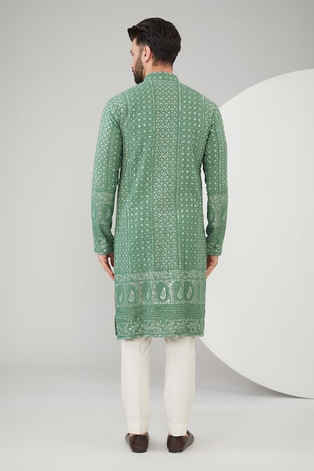 Shop Kasbah Green Georgette Sequins, Embroidery Chikankari And Kurta Set at Aza Fashions Shop_Kasbah_Green Georgette Sequins, Embroidery Chikankari And Kurta Set _at_Aza_Fashions