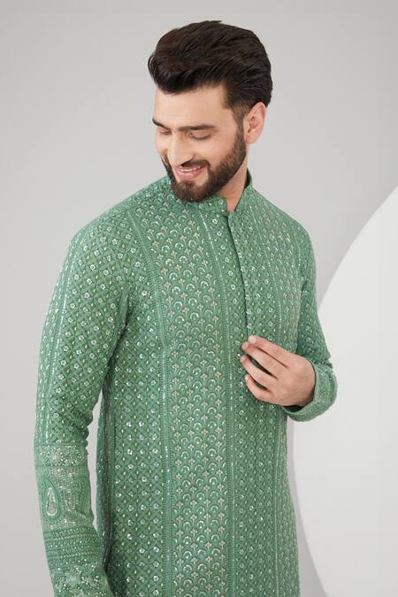 Buy Kasbah Green Georgette Sequins, Embroidery Chikankari And Kurta Set Online at Aza Fashions Buy_Kasbah_Green Georgette Sequins, Embroidery Chikankari And Kurta Set _Online_at_Aza_Fashions