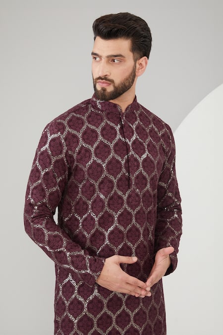 Buy_Kasbah_Wine Georgette Sequins, Embroidery And Thread Kurta Set _Online_at_Aza_Fashions