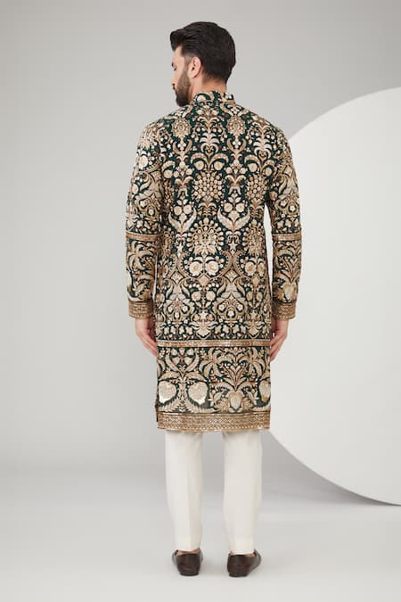 Shop Kasbah Green Georgette Sequins, Embroidery Floral And Thread Work Silk Kurta at Aza Fashions Shop_Kasbah_Green Georgette Sequins, Embroidery Floral And Thread Work Silk Kurta _at_Aza_Fashions