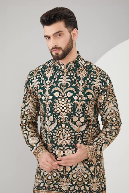Buy Kasbah Green Georgette Sequins, Embroidery Floral And Thread Work Silk Kurta Online at Aza Fashions Buy_Kasbah_Green Georgette Sequins, Embroidery Floral And Thread Work Silk Kurta _Online_at_Aza_Fashions