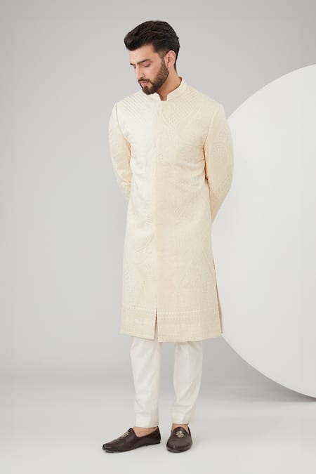 Kasbah Thread Embroidered Silk Sherwani Set 