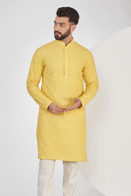 Buy Kasbah Yellow Silk Embroidery, Sequins Chikankari Work Kurta Set Online at Aza Fashions Buy_Kasbah_Yellow Silk Embroidery, Sequins Chikankari Work Kurta Set _Online_at_Aza_Fashions
