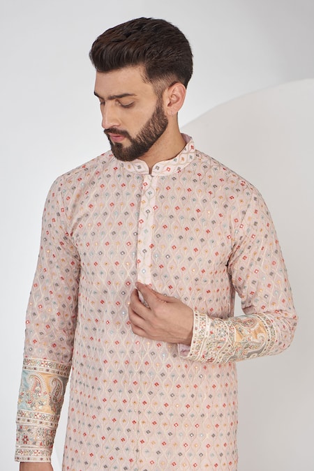 Kasbah Pink Georgette, Cotton Sequins, Embroidery Floral Thread Kurta Set Online at Aza Fashions Kasbah_Pink Georgette, Cotton Sequins, Embroidery Floral Thread Kurta Set _Online_at_Aza_Fashions