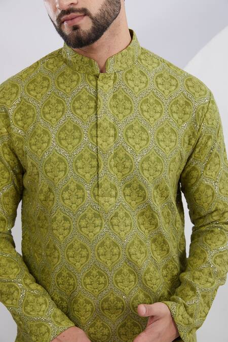Buy_Kasbah_Green Silk Embroidery, Sequins Kurta_Online_at_Aza_Fashions
