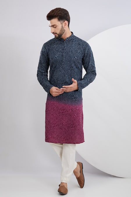 Kasbah Ombre Rosette Embroidered Kurta 