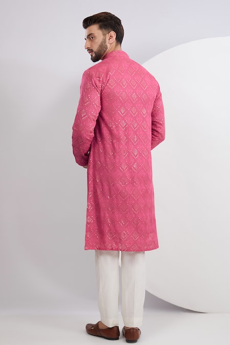 Shop Kasbah Pink Georgette Embroidery, Sequins Floral Chikankari Kurta at Aza Fashions Shop_Kasbah_Pink Georgette Embroidery, Sequins Floral Chikankari Kurta _at_Aza_Fashions