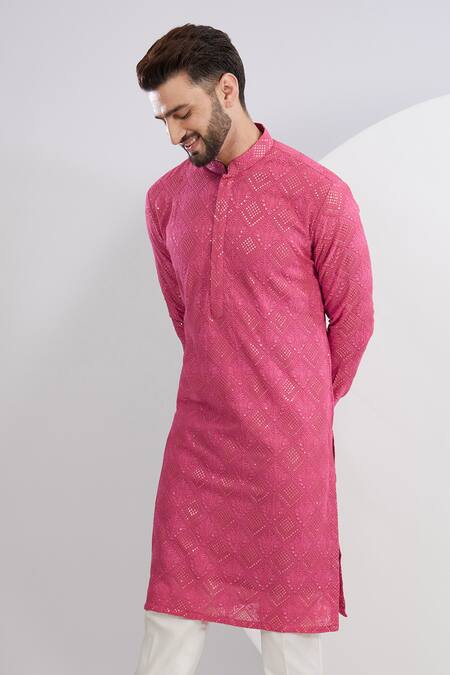 Kasbah Pink Georgette Embroidery, Sequins Floral Chikankari Kurta Online at Aza Fashions Kasbah_Pink Georgette Embroidery, Sequins Floral Chikankari Kurta _Online_at_Aza_Fashions