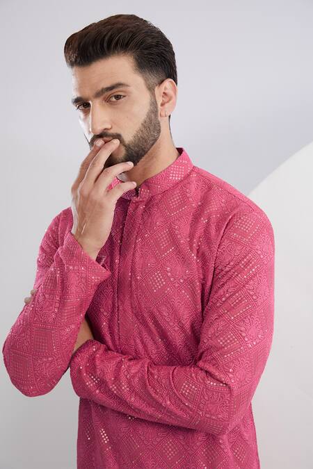 Buy Kasbah Pink Georgette Embroidery, Sequins Floral Chikankari Kurta Online at Aza Fashions Buy_Kasbah_Pink Georgette Embroidery, Sequins Floral Chikankari Kurta _Online_at_Aza_Fashions