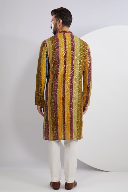 Shop Kasbah Multi Color Georgette Sequins, Embroidery Gradient Stripe Pattern Kurta at Aza Fashions Shop_Kasbah_Multi Color Georgette Sequins, Embroidery Gradient Stripe Pattern Kurta_at_Aza_Fashions