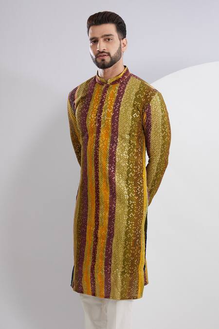 Kasbah Multi Color Georgette Sequins, Embroidery Gradient Stripe Pattern Kurta Online at Aza Fashions Kasbah_Multi Color Georgette Sequins, Embroidery Gradient Stripe Pattern Kurta_Online_at_Aza_Fashions