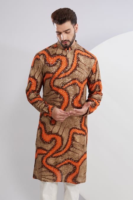 Kasbah_Orange Georgette Sequins, Embroidery Jaal Kurta Set _Online_at_Aza_Fashions