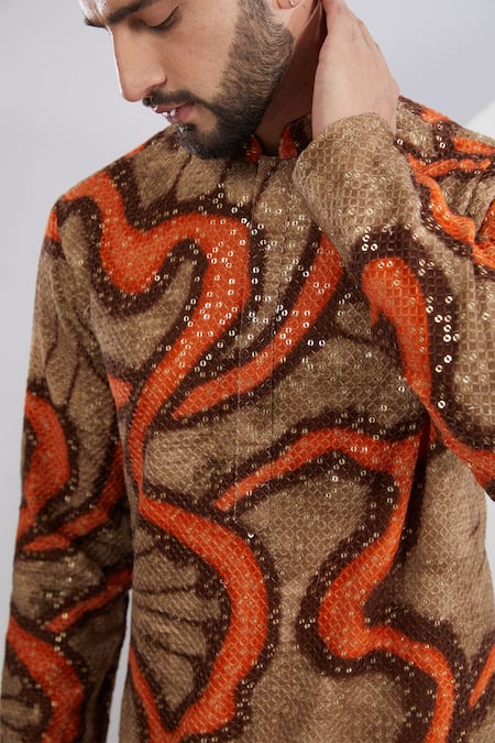 Buy_Kasbah_Orange Georgette Sequins, Embroidery Jaal Kurta Set _Online_at_Aza_Fashions