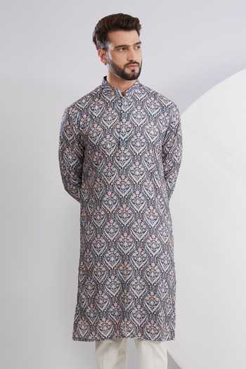 Kasbah_Multi Color Georgette Thread Floral Bouquet Kurta Set_Online_at_Aza_Fashions
