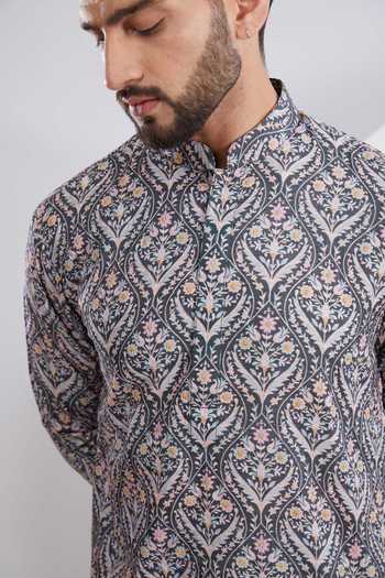 Buy_Kasbah_Multi Color Georgette Thread Floral Bouquet Kurta Set_Online_at_Aza_Fashions