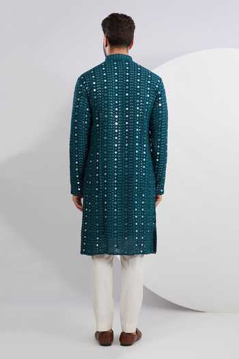 Shop Kasbah Blue Georgette Embroidery Foliage Threadwork Kurta at Aza Fashions Shop_Kasbah_Blue Georgette Embroidery Foliage Threadwork Kurta _at_Aza_Fashions