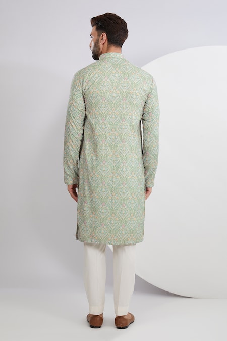 Shop Kasbah Green Georgette Embroidery Floral Bouquet Kurta at Aza Fashions Shop_Kasbah_Green Georgette Embroidery Floral Bouquet Kurta_at_Aza_Fashions