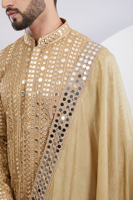 Kasbah_Beige Georgette Mirrors, Embroidery Mirrorwork Kurta Set With Dupatta _Online_at_Aza_Fashions