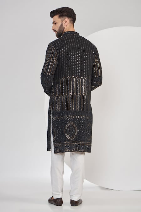 Shop_Kasbah_Black Georgette Embroidery Chikankari Kurta Set _at_Aza_Fashions