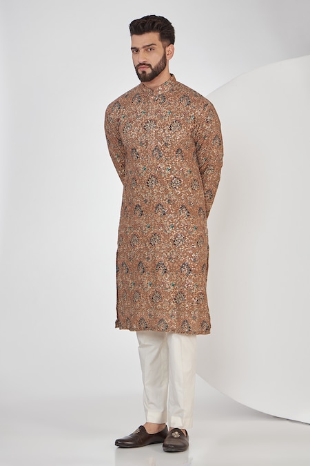 Kasbah Brown Georgette Printed Floral Kurta