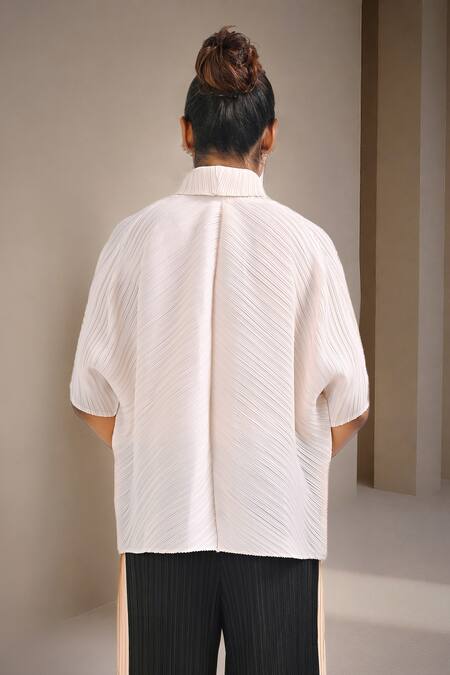 Shop_Crimp_White Polyester Collared Mynx Textured Shirt _at_Aza_Fashions