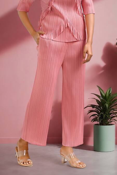 Shop_Crimp_Coral Polyester Fringe V-neck Paradiso Top With Pant _Online_at_Aza_Fashions