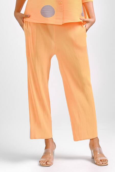 Buy Crimp Yellow Polyester Bandeau Neck Rosette Dot Print Shirt With Pant Online at Aza Fashions Buy_Crimp_Yellow Polyester Bandeau Neck Rosette Dot Print Shirt With Pant_Online_at_Aza_Fashions