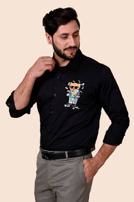 Shop_Avalipt_Black Cotton Blend Handpainted Dollar Baby Shirt_at_Aza_Fashions