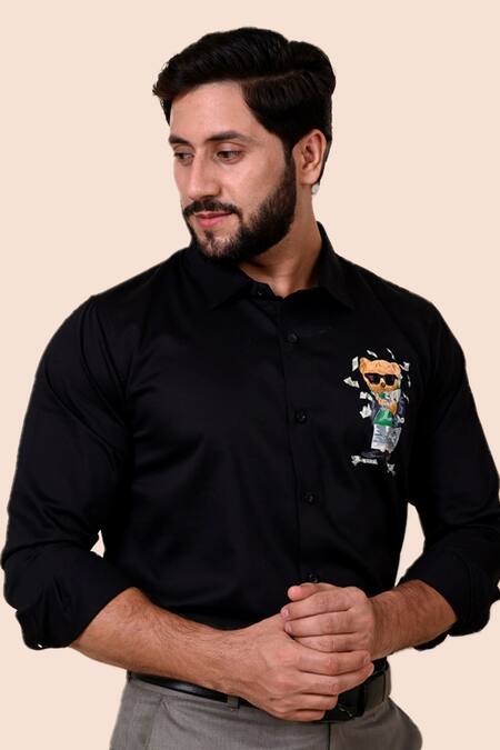 Shop_Avalipt_Black Cotton Blend Handpainted Dollar Baby Shirt_Online_at_Aza_Fashions