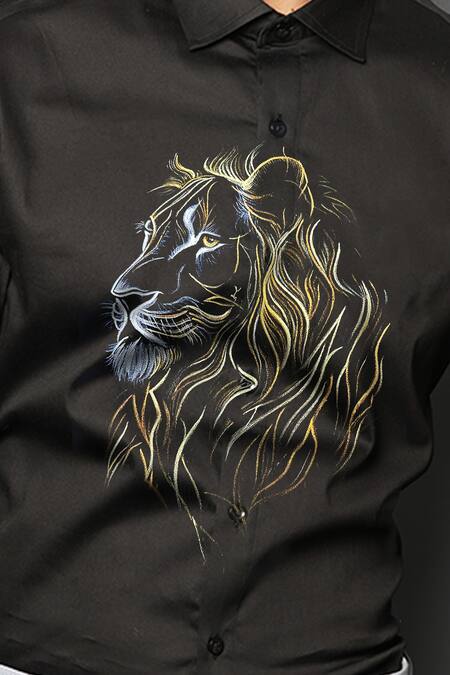 Buy_Avalipt_Black Cotton Blend Handpainted Lion Fierce Shirt_Online_at_Aza_Fashions
