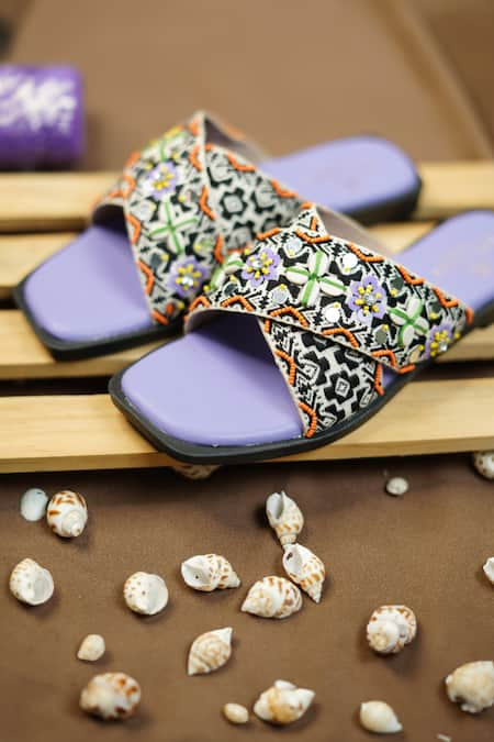 Sole Mates by Palak Purple Embellished Malibu Bead Strap Flats 