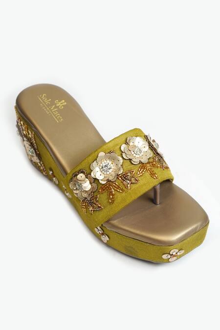 Buy_Sole Mates by Palak_Green Beads, Sequins Mumtaz Embellished Wedges _Online_at_Aza_Fashions