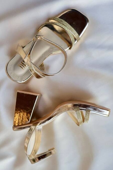 Tiesta Gold Crystals, Rhinestones Lana Embellished Strap Block Heels Online at Aza Fashions Tiesta_Gold Crystals, Rhinestones Lana Embellished Strap Block Heels _Online_at_Aza_Fashions