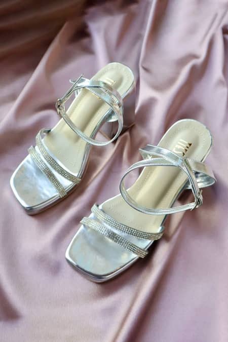 Shop Tiesta Silver Stones Gatsby Embellished Strap Block Heels at Aza Fashions Shop_Tiesta_Silver Stones Gatsby Embellished Strap Block Heels _at_Aza_Fashions