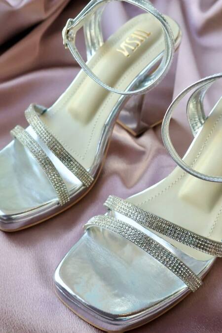 Buy Tiesta Silver Stones Gatsby Embellished Strap Block Heels Online at Aza Fashions Buy_Tiesta_Silver Stones Gatsby Embellished Strap Block Heels _Online_at_Aza_Fashions