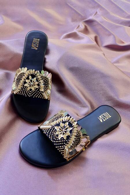 Shop_Tiesta_Black Lana Sequin Embroidered Flats _at_Aza_Fashions