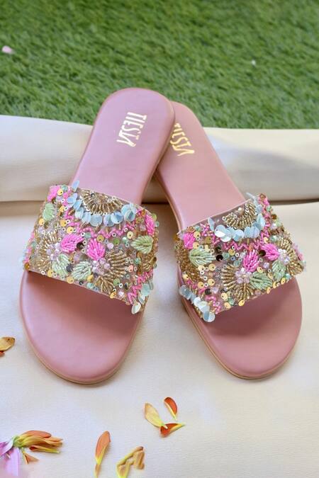 Tiesta Pink Cutdana Sugar Sequin Embroidered Flats