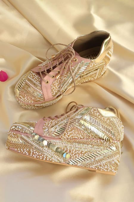 Tiesta Poppy Embroidered Bridal Sneaker Platform Wedges 