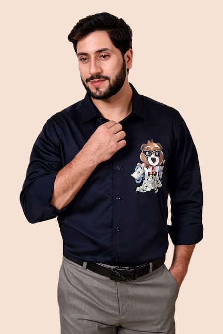 Avalipt_Black Cotton Blend Handpainted Teddy Bear Shirt_Online_at_Aza_Fashions